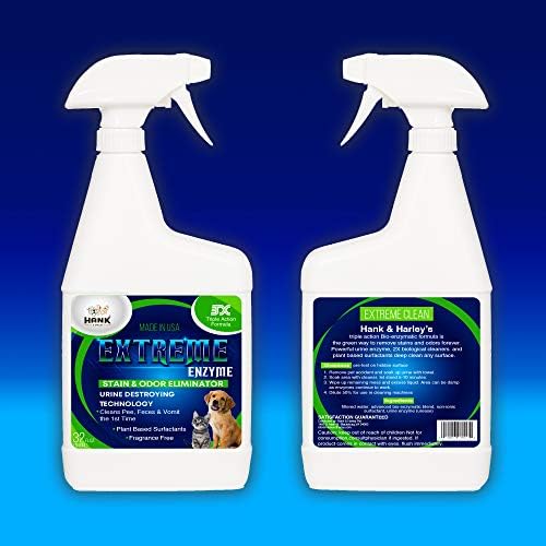 EXTREME ENZYME Stain & Odor Eliminator with Urine Remover. Triple action 2X bio-enzymatic cleaners and plant based surfactants cleans dog and cat waste and pee forever. FRAGRANCE FREE, safe for pets