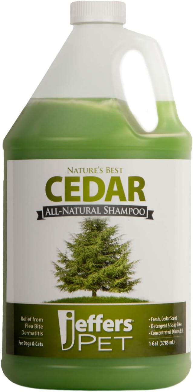 Jeffers Pet Nature's Best Cedar Shampoo for Dogs & Cats, 128 oz, Coconut Based Deodorizing Pet Shampoo, Soap & Detergent Free Grooming Bath Cleanser, with Cedar Oil, Aloe & Vitamin E, Made in USA