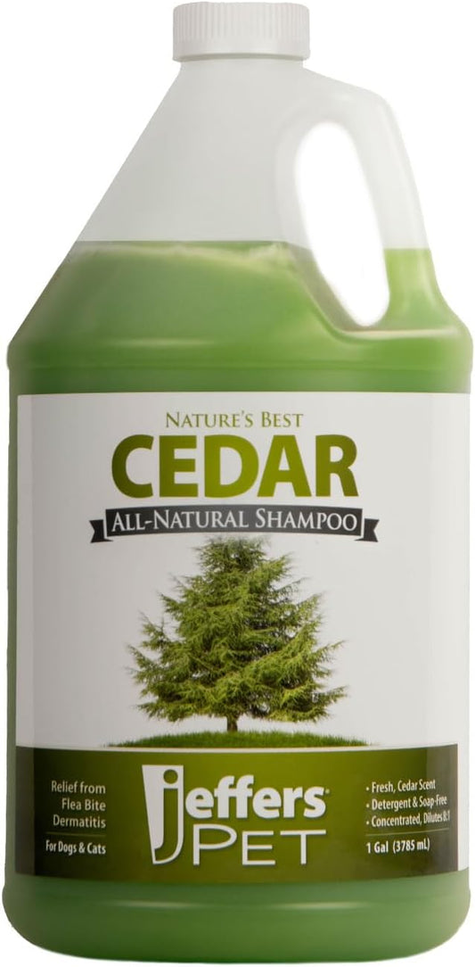 Jeffers Pet Nature's Best Cedar Shampoo for Dogs & Cats, 128 oz, Coconut Based Deodorizing Pet Shampoo, Soap & Detergent Free Grooming Bath Cleanser, with Cedar Oil, Aloe & Vitamin E, Made in USA