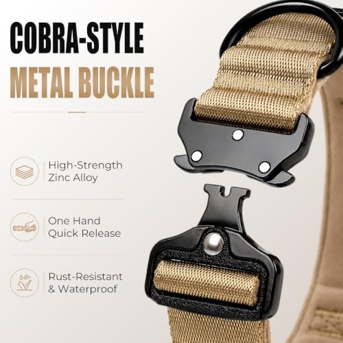 Tactical AirTag Dog Collar with Holder for Medium Large Dogs,Khaki, XL