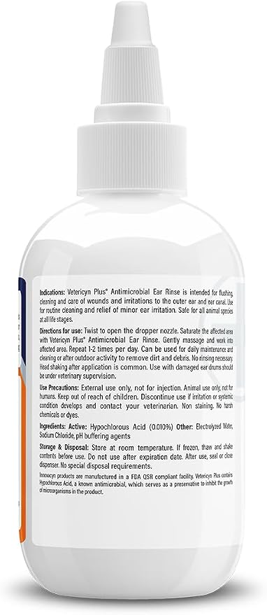 Vetericyn Plus Dog Ear Rinse | Dog Ear Cleaner to Soothe and Relieve Itchy Ears, Safe for Cat Ears, Rabbit Ears, and All Animal's Ear Problems. 3 Ounces