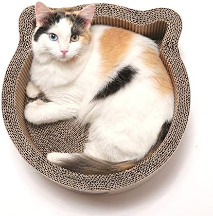 Necoichi Cat-Headed Scratcher Bed (Birch, Regular) | Cardboard Cat Scratcher Bowls for Indoor Cats - Cat Scratching Board, Cat Scratch Pad Reversible Usability and Extra Comfort for Lounge
