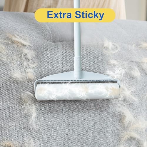 Large Lint Rollers for Floor Carpet, Sticky Floor Roller with 3 Extendable Long Handle for Pet Hair Removal, 9.45" Giant Lint Roller with 360 Sheets for Carpets, Beds, Cars, Clothing