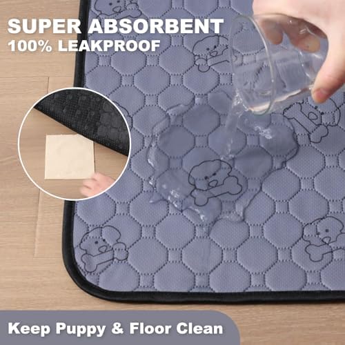 Washable Pee Pads for Dogs 2 Pack, Reusable Waterproof Leak-Proof Puppy Training Pads, Super Absorbent Non-Slip Dog Whelping Pads for Crate, Playpen, Bed & Floor (24"x36" Gray)
