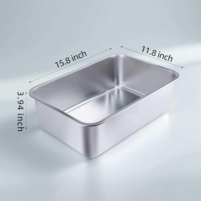 Stainless Steel Cat Litter Box - Small Litter Pan for Cats, Rabbits, and Pets, Non-Stick, Odor-Free, Easy to Clean, Splash-Proof, Sturdy and Durable(15.8" L x 11.8" W x 3.94" H)