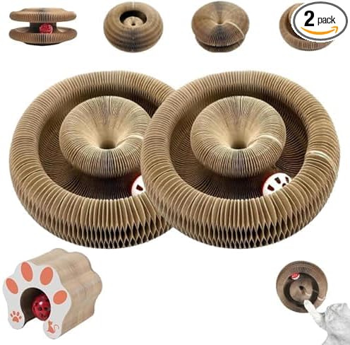 Kitty Curls Cat Toy,Cardboard Cat Scratcher,Magic Organ Cat Toy,Foldable Recyclable Cat Accordion Toy for Indoor Cat Playing,Interactive Scratch Pad with Toy Ball(2pc)