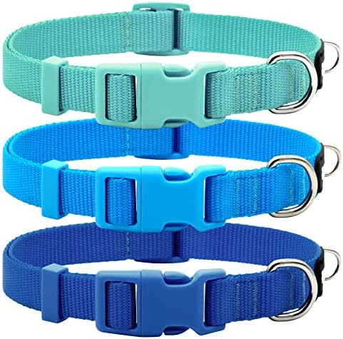 azuza 3 Pack Dog Collars, Soft Nylon Dog Collars for Small Dogs, Blue, S