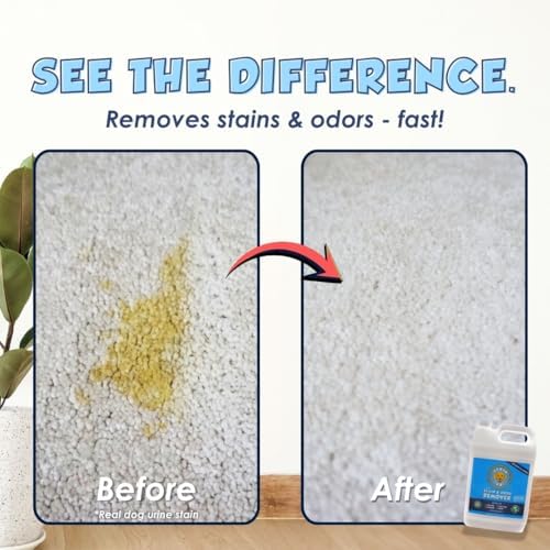 Pet Stain & Odor Remover – Professional Strength Carpet, Upholstery & Rug Cleaner for Dog & Cat Urine, Feces, Vomit, Coffee & Wine – Multi-Surface Odor Eliminator (1 Gallon)