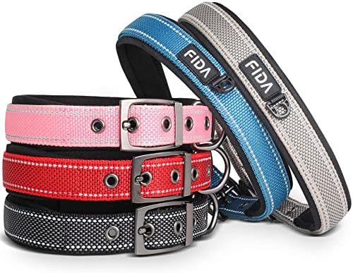 Fida Heavy Duty Dog Collar for Large Dogs with Metal Belt Buckle, Red