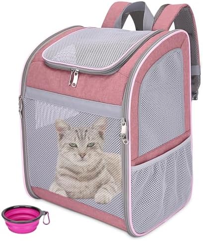 Cat Backpack Carrier - Large Space, Breathable Mesh, Anti-Scratch, Reflective Strip - Foldable Pet Carrier for Travel, Hiking & Outdoor Activities - Fits Cats & Small Dogs (Pink, X-Large)