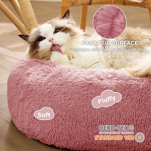 Bedsure Calming Cat Beds Donut Round Washable Kitten Bed,20 inches