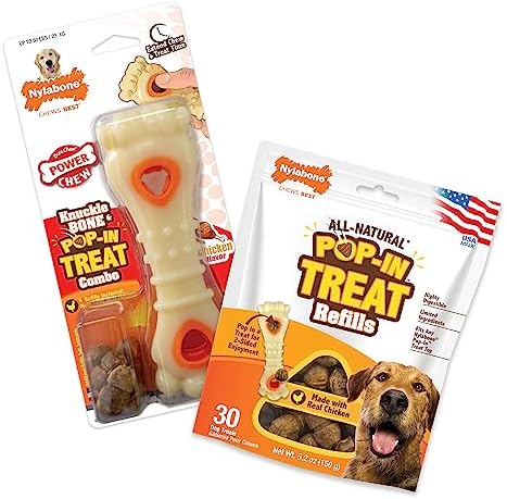 Nylabone Power Chew Knuckle Bone & Pop-in Dog Treat Toy & 30 Treat Refills