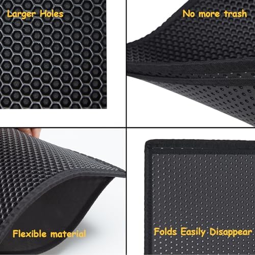 Cat Litter Trapping Mat, 47.2''x27.6'' Extra Large Cat Litter Mat Double Layer Waterproof Proof Litter Box mat, Non-Slip Design, Reduces Litter Scatter, Easy to Clean, Black