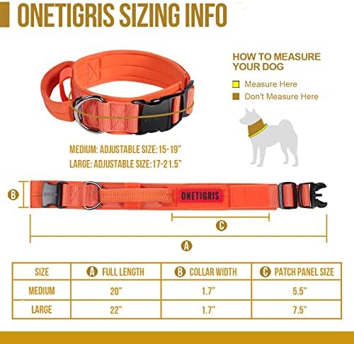 OneTigris Heavy Duty Dog Collar for Large Dogs with Traffic Handle Orange L