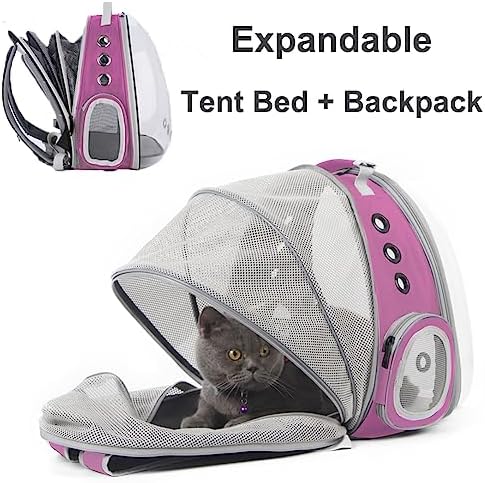 Expandable Pink Cat Backpack Carrier, Fit up to 12 lbs, Space Capsule Clear Bubble Window Pet Carrier Backpack for Kitten Bunny Rabbit and Small Puppy