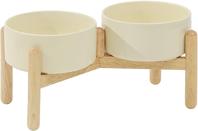 Havniva 6.1inch Ceramic Raised Dog Bowl with Stand, Double Dog Bowls Elevated for Small and Medium Breed Dog Food and Water Bowl Set Non-Slip Dog Dish Large Capacity Feeding Pet Water Bowl