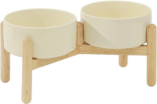 Havniva 6.1inch Ceramic Raised Dog Bowl with Stand, Double Dog Bowls Elevated for Small and Medium Breed Dog Food and Water Bowl Set Non-Slip Dog Dish Large Capacity Feeding Pet Water Bowl