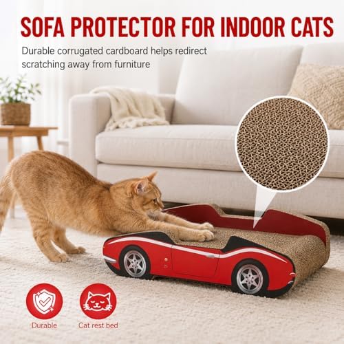 Cat Scratcher Cardboard Bed with Box, 21 Inch 4‑Pack Reversible Cat Scratch Pad for Indoor Cats