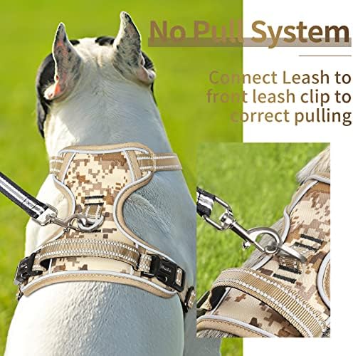 HEELE Dog Harness, No Pull Adjustable Padded Reflective Harness for Small Medium Large Dogs with Handle for Walking Training, Camo Tan, XL