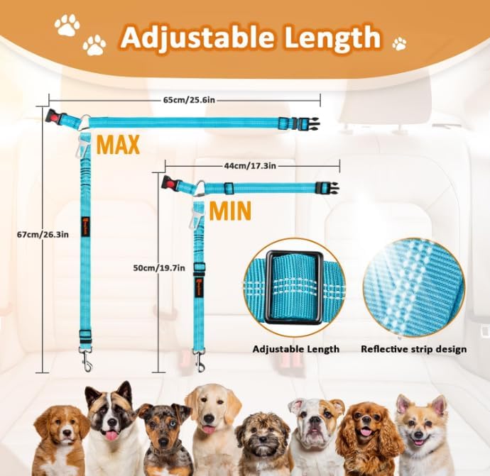 Laqibak Removable Dog Seat Belt Harness for Car, 3 in 1 Pet Seatbelt Leash