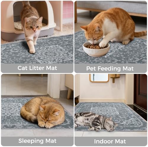 Homimp Cat Litter Mat 2 Pack, Litter Trapping Mat Contains Mess from Box, Protects Floors,Urine Waterproof,Non-Slip,Less Waste Cat Litter Box Mat,Soft on Kitty's Paws,Washable,Absorbent,Grey 24"X36"