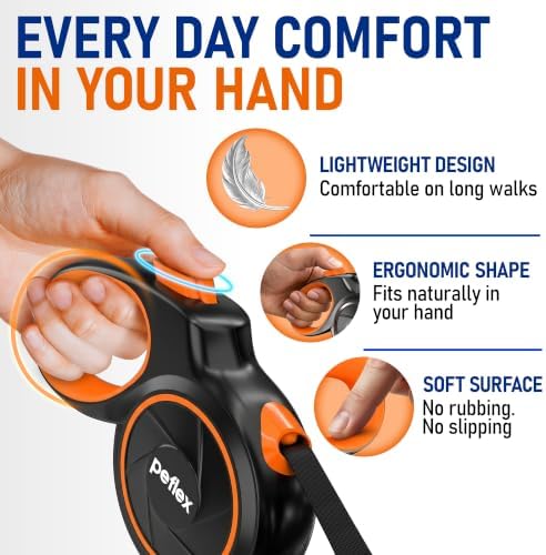 20.1 ft Retractable Dog Leash for Dogs 10–100 lbs - Heavy Duty Tape Leash with Strong Nylon Tape - 360° Swivel Control - One-Click Brake & Lock - Ergonomic Non-Slip Grip for Safe & Easy Daily Walks OR
