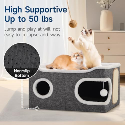 Shikha Extra Large Cat House Bed for Multi Cats with Scratch Pad Grey
