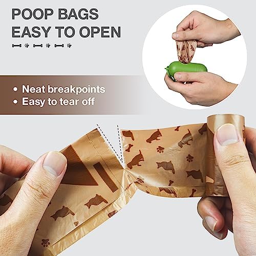 180 Count Dog Poop Bags with Dispenser, Leak-Proof Large Doggie Bag for Poop, Extra Thick Doggy Waste Bags, Unscented, Pet Trash Bags Holder Outdoor Puppy Walking and Traveling Rolls, Brown