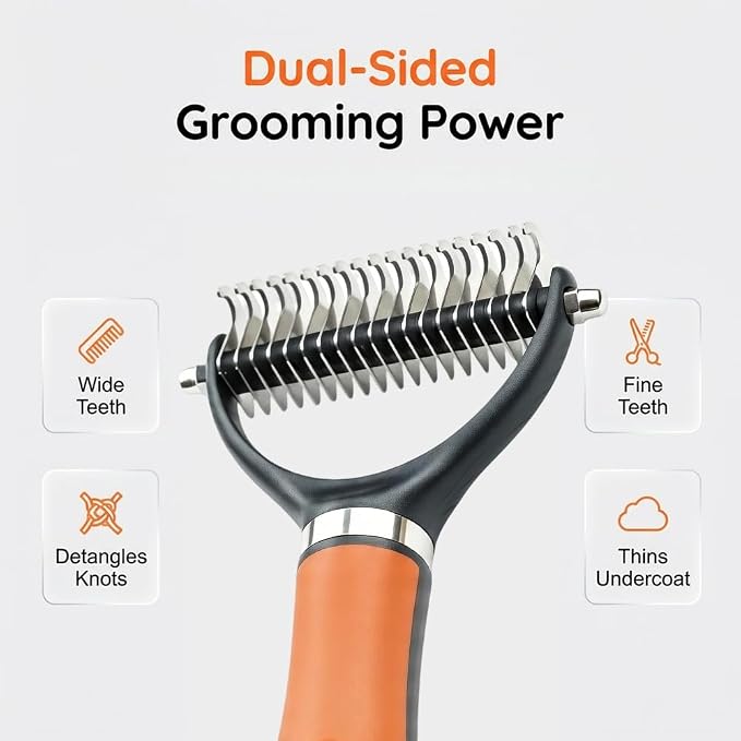 Dual-Sided Pet Grooming Comb for Dogs & Cats, 2026 New 2‑in‑1 Professional Pet Grooming Brush Deshedding Dog Brush, Dematting Comb Undercoat Rake for Dogs Long Haired Pet Grooming Tool (2, Green)