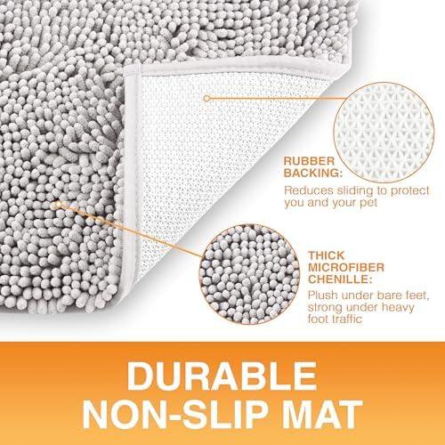 Neater Pets Muddy Paws Dog Door Mat 36” x 24” – Super Absorbent & Quick-Dry Chenille Doormat for Trapping Dirt, Water, Mud - Non-Slip & Machine Washable Pet Rugs for Entryway, Indoor Mud Mats, Gray