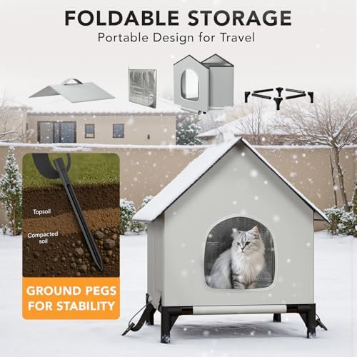 Large Cat House for Outside&Indoor,Insulated and Weatherproof,Foldable Cats Shelter, Bigger Cat House, Selfwarming Cat Shelter Large Cave Bed for Winter,Garden(22 x 22 x 26 inch,XL,Normal)