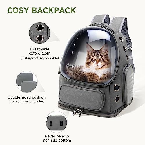 Cawypety Cat Backpack Carrier Large Space Bubble Backpack up to 12lbs Grey