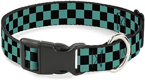 Buckle-Down Plastic Clip Collar - Checker Black/Teal - Wide-Small 13-18"