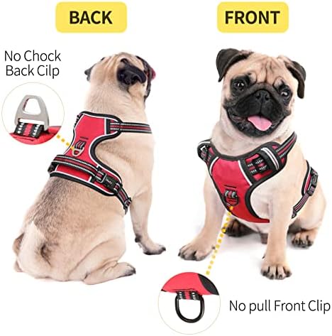HEELE Dog Harness, Reflective Front Clip Vest with Control Handle, Red, M