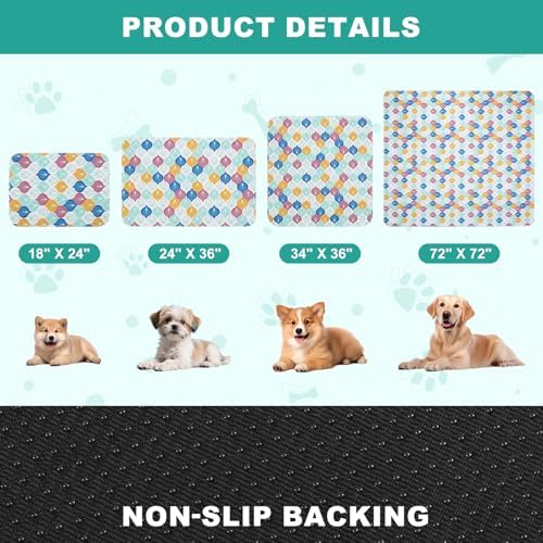 Washable Pee Pads for Dogs, Stylish Absorbent Reusable Training Dog Pads, Non-Slip and Leak-Proof Puppy Pads, Potty Pads for Crates, Whelping, Playpen, Bed and Floors (Colorful, 18" x 24" 2PACK)