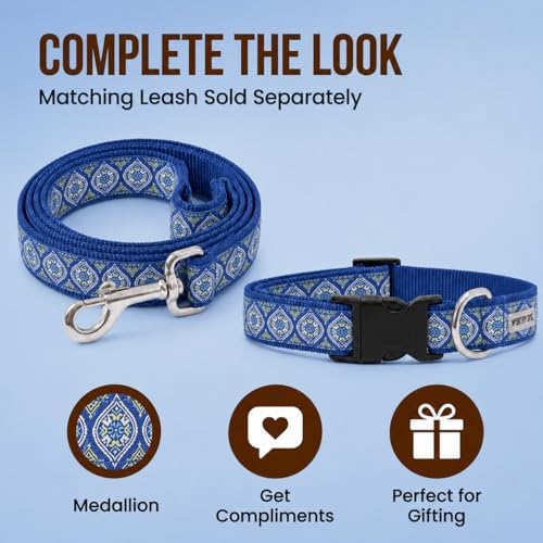 THE WORTHY DOG Summer Print, Adjustable Dog Collar,Medium Dogs, Medallion