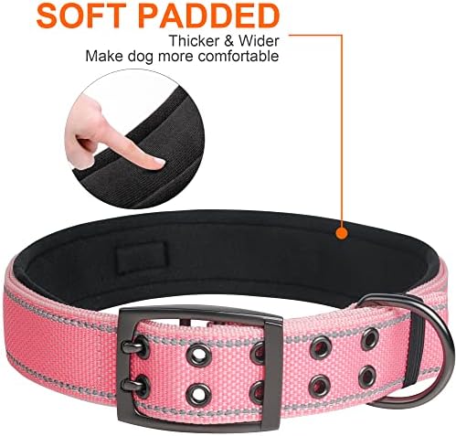 Fida Heavy Duty Dog Collar for Large Dogs with Metal Belt Buckle, Pink