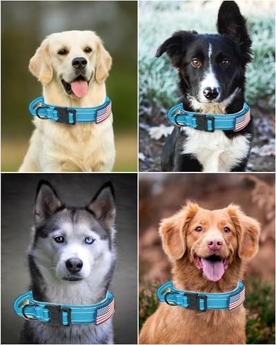 AUBELL Reflective Tactical Heavy Duty Dog Collar with Handle,Blue M