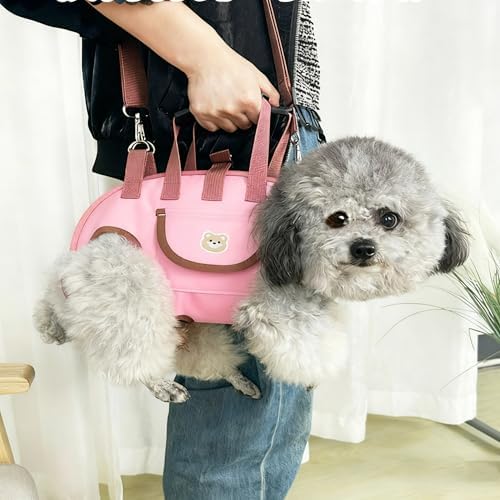 Cat Puppy Carrier Crossbody Bag (Pink Bag+Strap+Leash 3pc,Large)