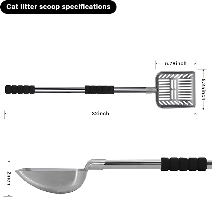 Cat Litter Scoop,Metal Long Handle Kitty Litter Coop Scooper,Heavy Duty Cats Pooper for Litter Box Pet Poop Shovel,Chicken Poop Scooper 32inch