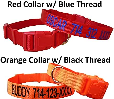 Personalized Custom Customized Embroidered Dog Name & Phone Number Adjustable Nylon Collar for Large Medium Small Breed, Girl Boy Dogs, Pet Puppy Black Red Pink Purple Orange Blue Green