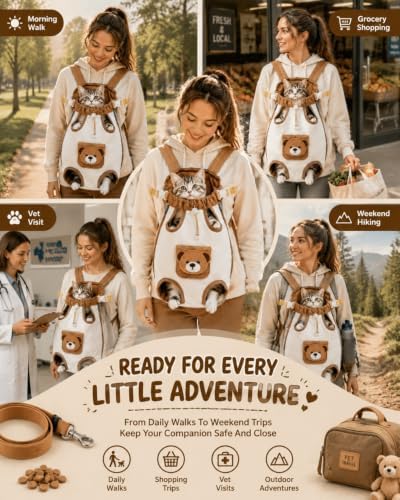 Cute Bear Design Front Pet Carrier Backpack, Cat Dog Front Body Carrier