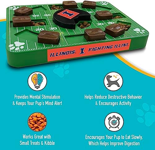 Pets First NCAA Illinois Fighting Illini Puzzle Toy, Puzzle Treat Dog Toy, Interactive Dog Treat Toy, Dog Puzzle Feeding Slow Toy
