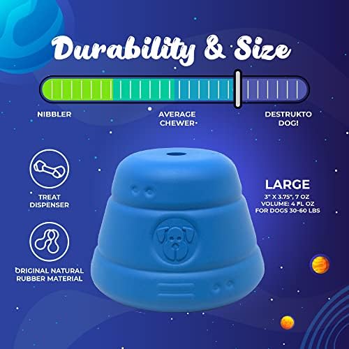 SodaPup Spotnik Space Capsule - Durable Dog Treat Dispenser & Chew Toy Made in USA from Non-Toxic, Pet Safe, Food Safe Natural Rubber for Mental Stimulation, Problem Chewing, Calming Nerves, & More