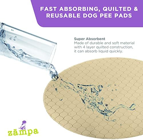 Zampa Pets Washable Pee Pads for Dogs Round 24" - Pet Food Mat | Reusable Puppy & Whelping Pad | Waterproof Training Dog & Cat Bowl Mat | Great for Playpens