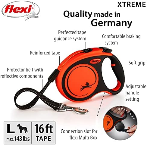 FLEXI® Xtreme Tape Retractable Dog Leash, Large, 16 ft - Orange/Black
