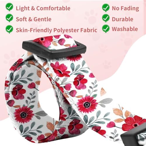 Kazazoo Dog Collar Cute and Soft Nylon Puppy Collar for Boy and Girl Dogs, Adjustable Dog Collars for Small Dogs, Red Flowers-S