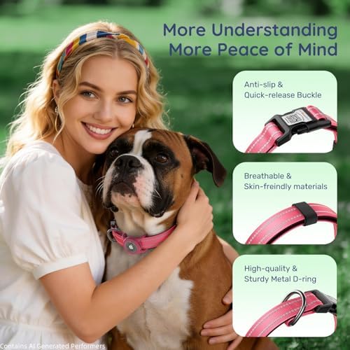 Airtag Dog Collar for Medium Dogs, Reflective Dog Collar with Airtag Holder