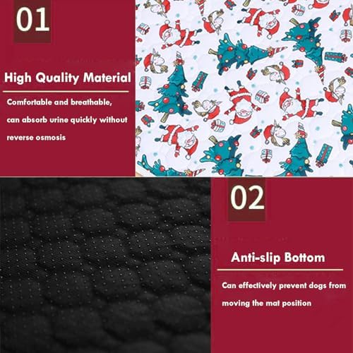 BAMY 2 Pcs Washable Dog Pee Pads Christmas Pet Training Pads Non-Slip Waterproof Doggie Whelping Pad Reusable Dogs Mat with Santa Claus Snowman Elk Pattern (Santa Claus, 28x20 inch)
