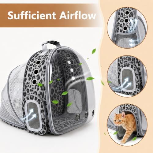 Expandable Cat Carrier Backpack with Bubble Window, Black and White